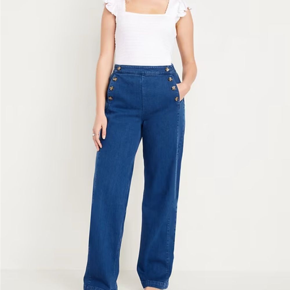 Old Navy Maritime Jeans Extra High-Rise Wide Leg Blue size 14 Casual Coastal